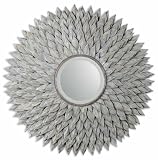 Uttermost 36" Inch Piana Wall Mounted Mirror Individual Metal Leaves Antiqued Ivory w/ Highlights