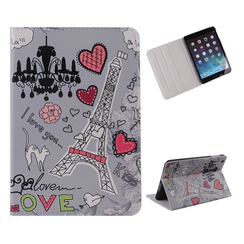 IKASEFU Dual Fold Faux Leather Protective Case for Ipad Mini (Loving Heart)