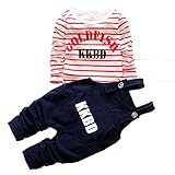 【SEBLES】ベビー服 パンツ オーバーオール デニム Tシャツ ラウンドネック ストライプ プリント 長袖 コットン ロゴ 綿 ユニセックス 男の子 女の子 0歳 1歳 2歳 お洒落 カジュアル(