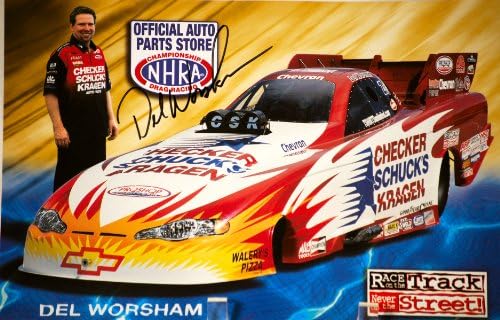 2005 - Del Worsham In Person Signed Fan Card - 8x12 Inches - Signed in Black - NHRA - Checker / Shuck's / Kragen - Chevrolet Monte Carlo Funny Car - Rare - Collectible