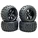 4PCS RC 1/10 RC Truck Off-Road Car Rubber Tires + 7 Spokes Wheel Rim Black RC Car Parts