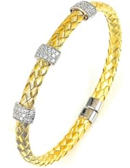 Sterling Silver & Cz 18k Yellow Gold Plated Bangle