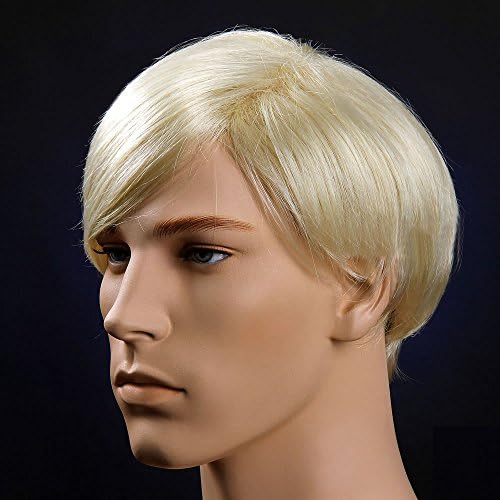 Troadzwig Blonde Short Straight Bangs Hair Natural Realistic Fashion Full Wigs for Men Kanekalon Fiber Synthetic