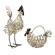 Set of 2 Country Chic Distressed White Wired Chicken Figure Baskets 19"