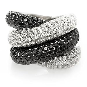 Black and White Diamond & 18k White Gold Right Hand Ring