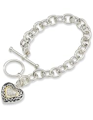 Sterling Silver w/14k Gold .10ct. Diamond 7.25in Bracelet