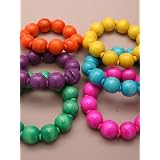 Teal Round & Disk Wooden Bead Bracelet IN2060