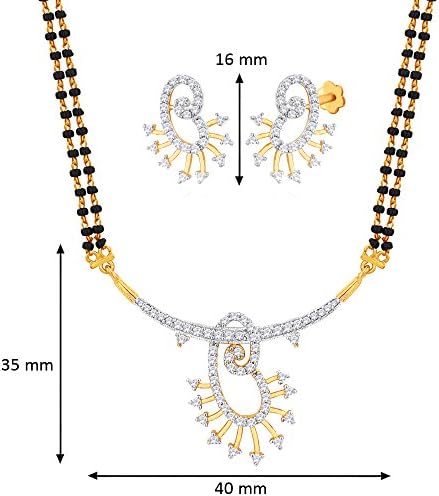 Viyari Two Tone Reena Cubic Zirconia Love Holy Thread Indian Mangalsutra 16 Inch Necklace Earrings Jewelry Set