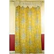 French Mustard Yellow Gray Toile Alphabet Figural Blind or Curtain with Embroidered Scalloped Valance