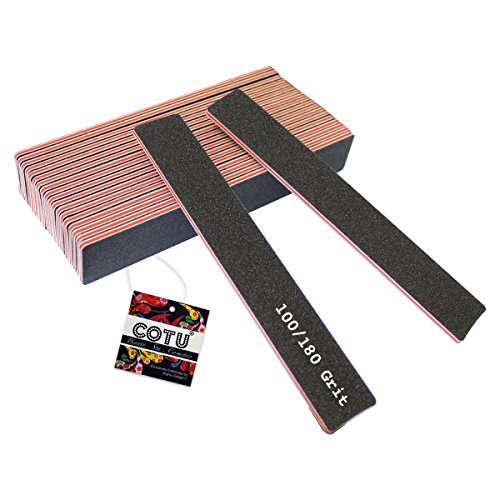 20 Pack of COTU Professional Jumbo Washable Double Sided Black Emery Board 100/180 Grit Nail Files (Made in the USA)