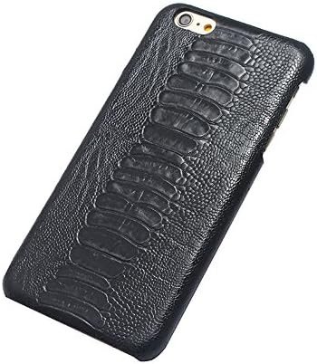 iRMTEK Ostrich Design Genuine Cowhide Leather Slim Fit Case for iPhone 6 / 6S Plus 5.5 inch With Tempered Glass Screen Protector (Black)