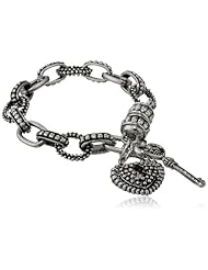 Silver Tone Heart Locket and Key Charm Bracelet