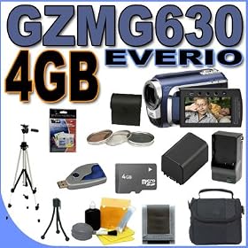 JVC Everio GZ-MG630 60GB Hard Drive HDD w/40x Optical Zoom Digital Camcorder (Blue) BigVALUEInc Accessory Saver 4GB BP823 Battery/Rapid Charger Filter Kit Bundle