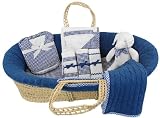Tadpoles Cable Knit Moses Basket Gift Set, Navy