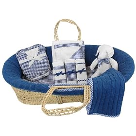 Tadpoles Cable Knit Moses Basket Gift Set, Navy