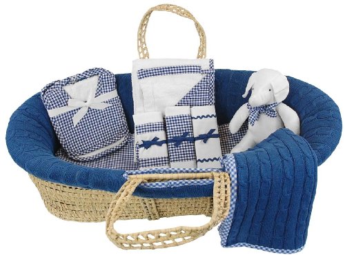 Tadpoles Cable Knit Moses Basket Gift Set, Navy