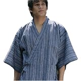 「なでしこ」綿麻甚平「薄ブルーに縞」