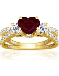 18K Yellow Gold Heart Cut Ruby Ring With Sidestones (GIA Certificate)