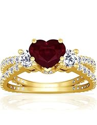 14K Yellow Gold Heart Cut Ruby Ring With Sidestones (GIA Certificate)