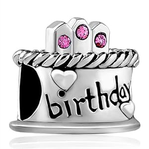 Pugster Mothers Day Gifts Happy Birthday Cake Hot Pink Bead Charm Fit Pandora Chamilia Biagi Charms Bracelet