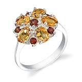 Sterling Silver 2.50 cts Oval Citrine Round Garnet Ring Size 9