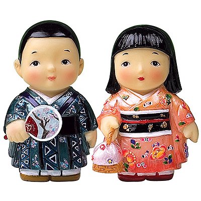 Japanese dolls, set of boy and girl figurines, handmade gift