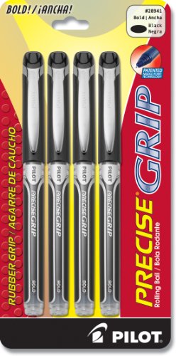 Pilot Precise Grip Liquid Ink Rolling Ball Pen, Bold Point, 4-Pack, Black Ink (28941)