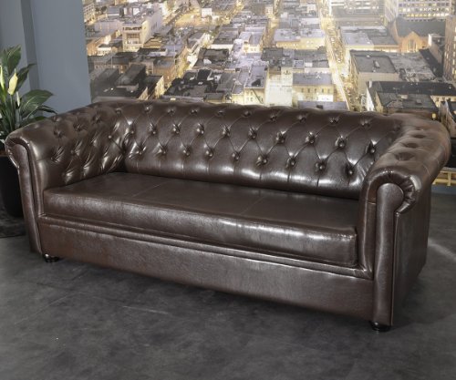 Sofa Chesterfield Braun Napalon Leder Design Couch Abgesteppt 3-Sitzer