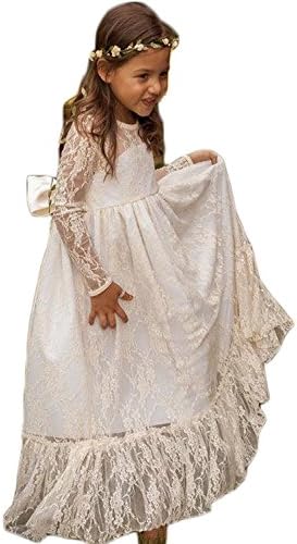 jjhouses Vintage Princess Lace Girl's Dress Flower Girl Bridesmaid Communion Dress (6, Ivory)