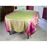Grapes Tavel Jacquard Anise and Pink French Tablecloth 65 by 100 inches