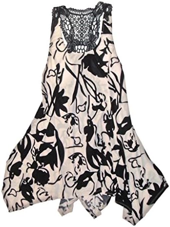 Chanceful Women's Sexy Open Back Lace Asymmetrical Hem Summer Beach Party Dress X-Large Black/White