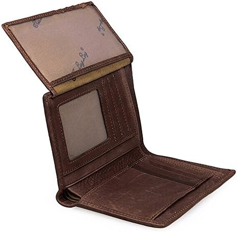 CLINF Men Trifold Leather Wallet ID Card Holder Billfold Purse (deep brown)