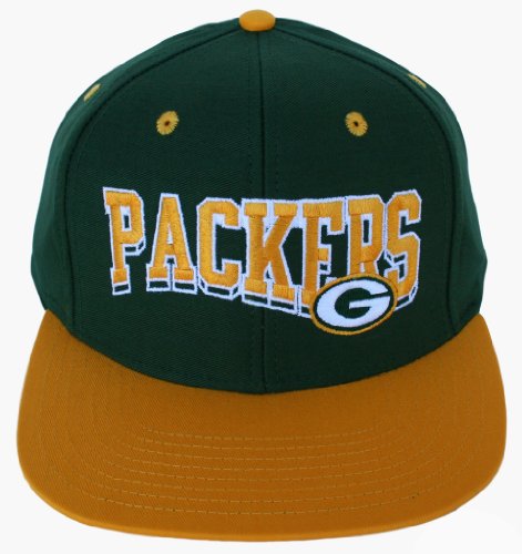 Green Bay Packers Two Tone Green/Yellow Wave Script Snapback Adjustable Flatbill Hat