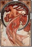 "Dance" by Alphonse Maria Mucha - Artwork On Tile Ceramic Mural 25.5" x 17" Kitchen Shower Backsplash