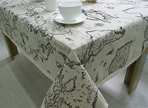 BYCE Cotton Linen World Map Tablecloth, Lace Table Cloth Decorative Elegant Table Cover,Several Size,140x140cm (55x55 inch)