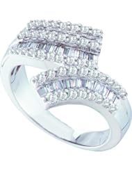 0.86 Carat (ctw) 14k White Gold Round & Baguette Cut White Diamond Ladies Fashion Right Hand Band Ring