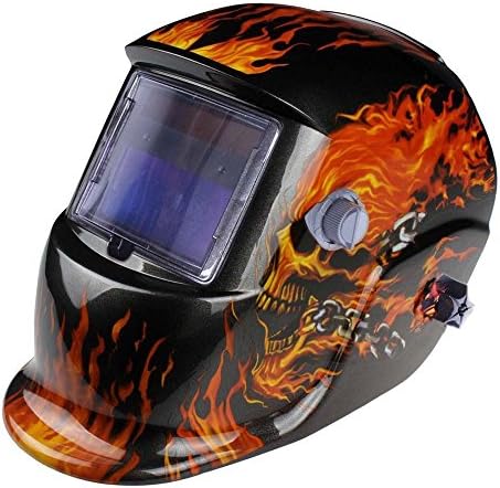 Solar Powered Auto Darkening Welders Welding Helmet Mask Head Shield Fire & Skull Pattern