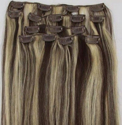18" Virgin Remy Clip in Human Hair Extensions 70g 7Pcs Full Head Set Color - #2/613 Brown/Blonde