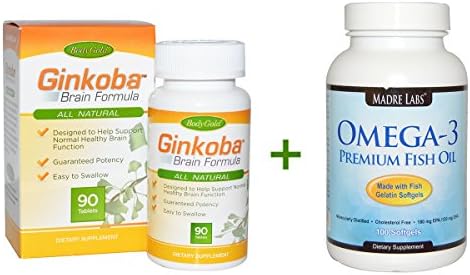 Pharmaton Natural Health, Ginkoba Brain Formula, 90 Tablets,Madre Labs, Omega-3 Premium Fish Oil, 100 Fish Gelatin Softgels