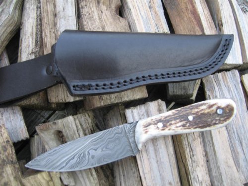 Price Reduced - Stunning Custom Made Damascus Knife - Stag Antler Handle