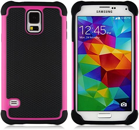 Hybrid Armor Rubber Combo Impact Silicone Case Cover for Samsung S5(Rose)