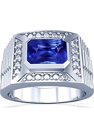 Platinum Emerald Cut Blue Sapphire Solitaire Ring