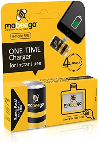 MoBeeGo Starter Kit- Single Use Smartphone Charger For iPhone 6, 6 Plus, 5, 5c or 5s -Disposable Battery Can &amp; Reusable Adaptor- Light, Compact, Eco-Friendly- Extended Energy Battery Up To 4 Hours