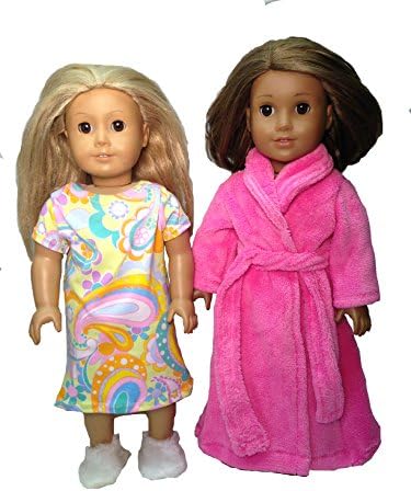 Long Fuzzy Pink Bathrobe, Nightgown &amp; Slippers for 18 Inch Dolls Like American Girl - Made in the USA!