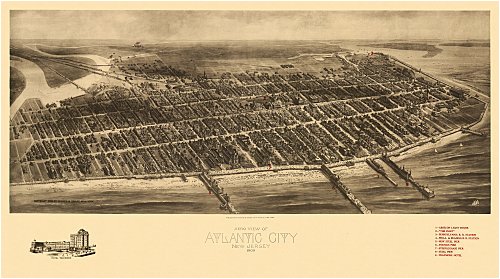Historic Maps - Atlantic City Bird's Eye View Map 1909 New Jersey - Atlantic County - Aero view of Atlantic City, New Jersey 1909. 36x54