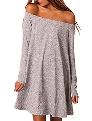 Bateau Neck Long Sleeves Cotton  Shirt Mini Dress 