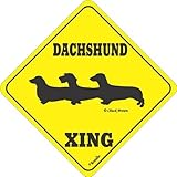 【XING３】 DACHSHUND サインボード：ダックスフンド 三頭 横断 注意 看板 Made in U.S.A [並行輸入品]
