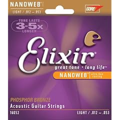 Elixir Gitarrensaiten f�r Akustikgitarre (1 Satz, 92/8 Phosphor-Bronze, ultrad�nne Nanoweb-Beschichtung, Light 0.012 - 0.053)