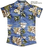 Big Wave Woodie Surfboards Boy's Hawaiian Aloha Camp Shirt & Cotton Shorts 2PC Cabana Set in Blue Shirt / Blue Shorts - 12 Months