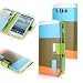 ATC Wallet PU Leather Case Card Holder Flip Case Cover for Samsung i9300 Galaxy S3 III - Blue+Brown+Orange